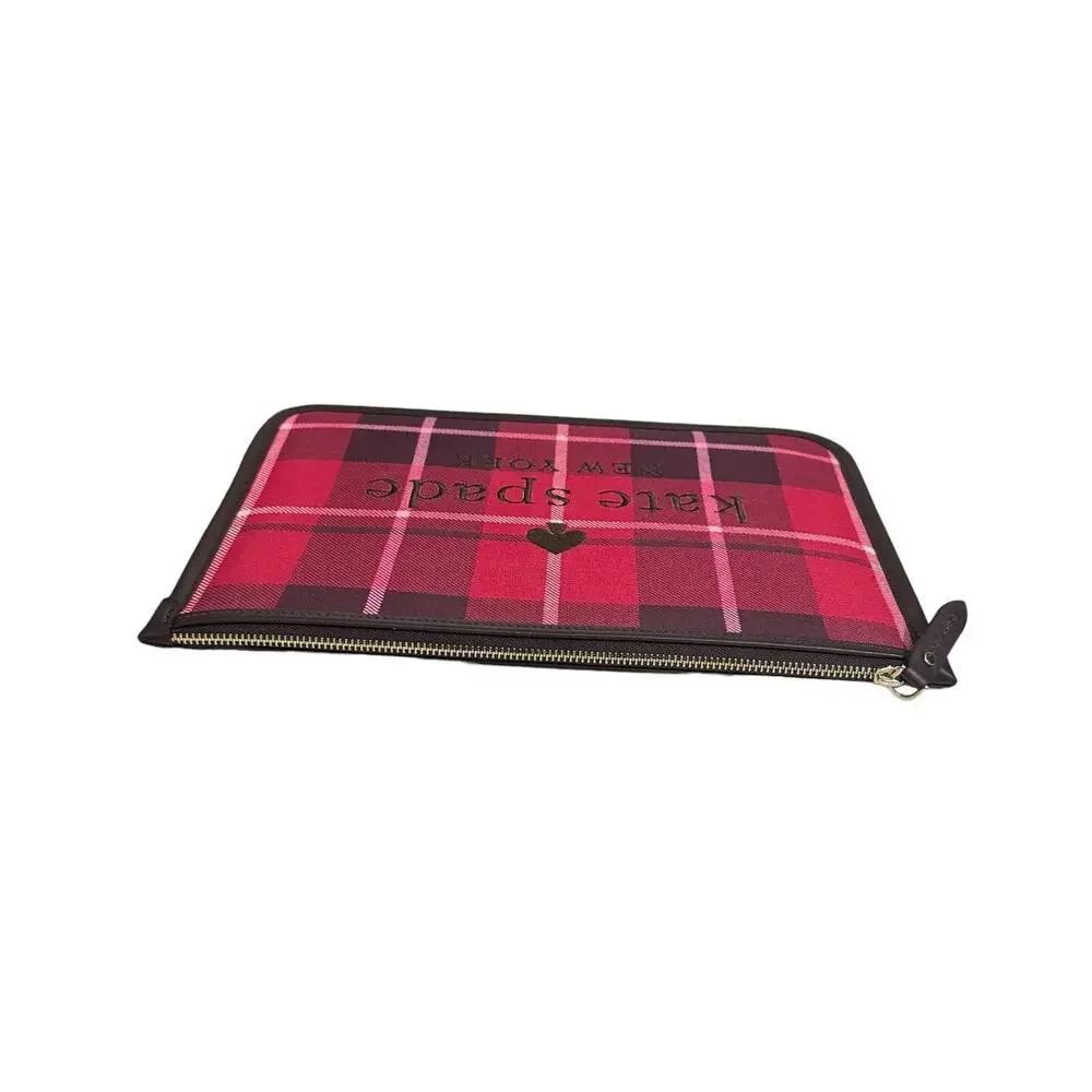 Kate Spade ella plaid large zip pouch New